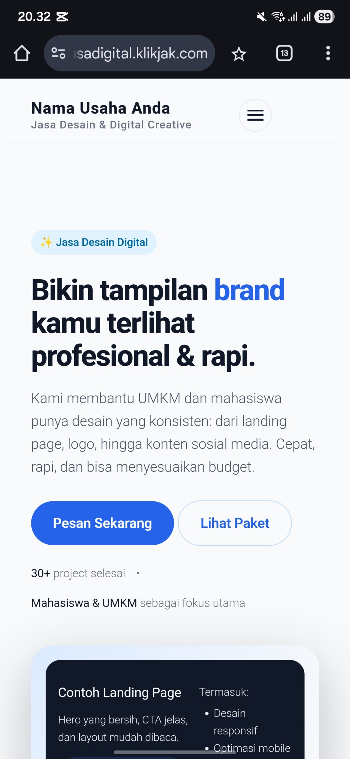 Landing page jasa layanan
